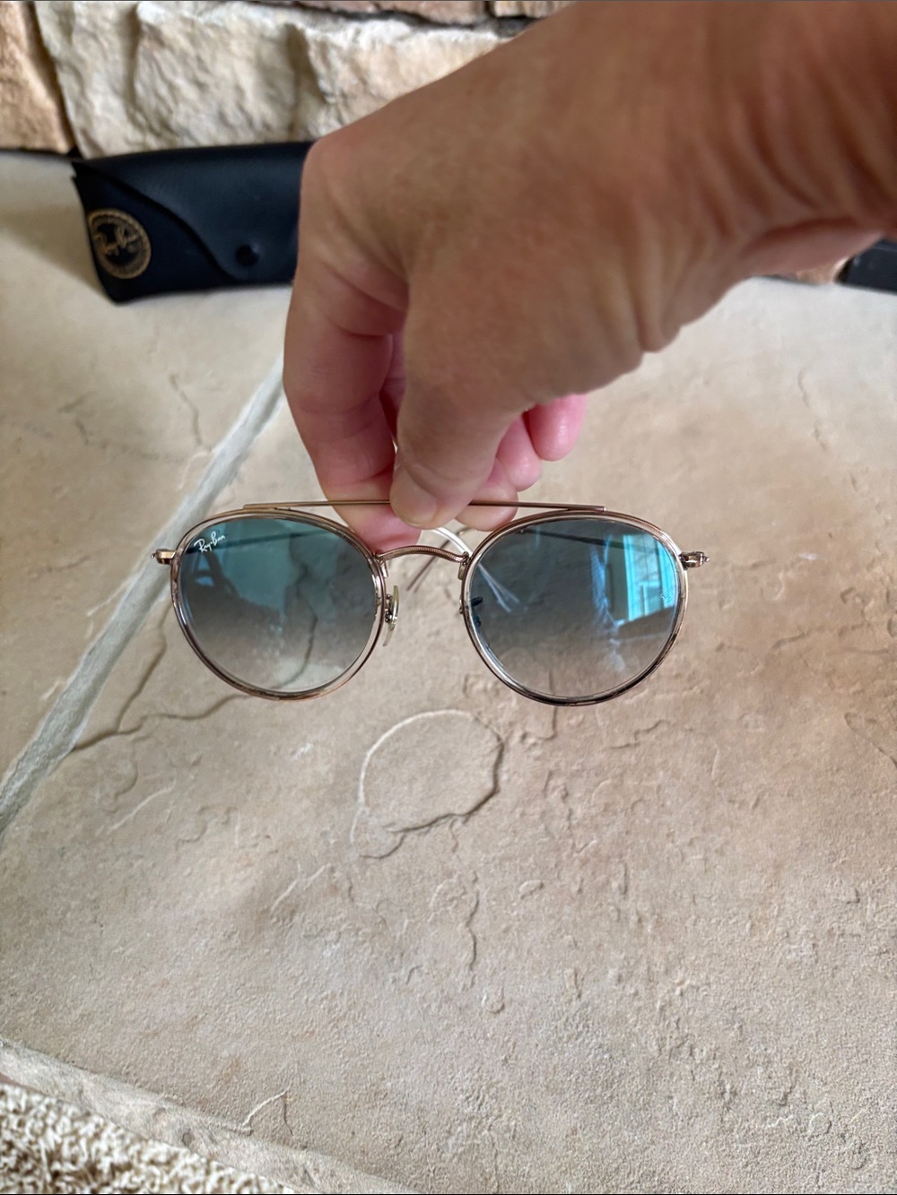 Ray-Ban Gold Frame Sunglasses with Blue Gradient Lenses - Picture 3 of 7
